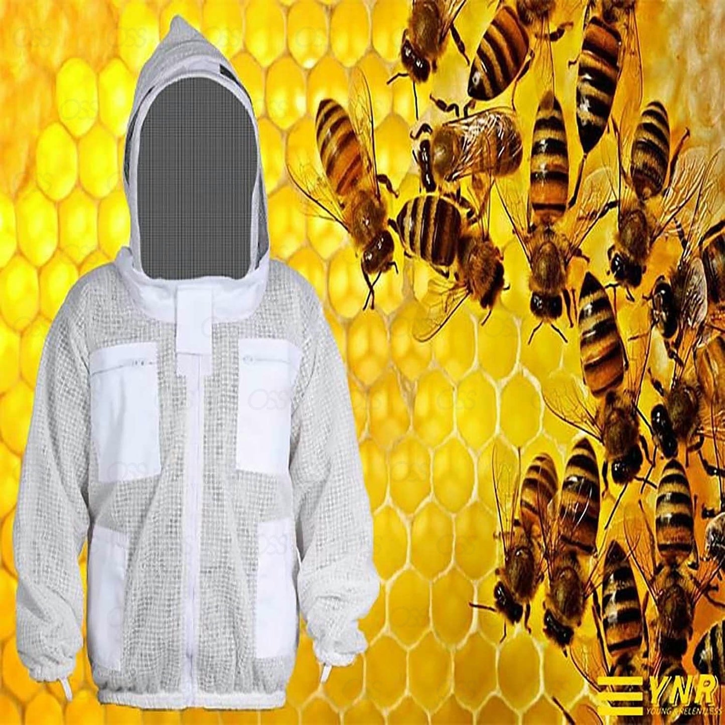 BEEKEEPING Three Layer Ultra Ventilated Beekeeping Jacket for Men and Women with Fencing Veil, Professional Sting Proof Beekeeper Hoodie, Premium White Fabric Polycotton Bee Jacket