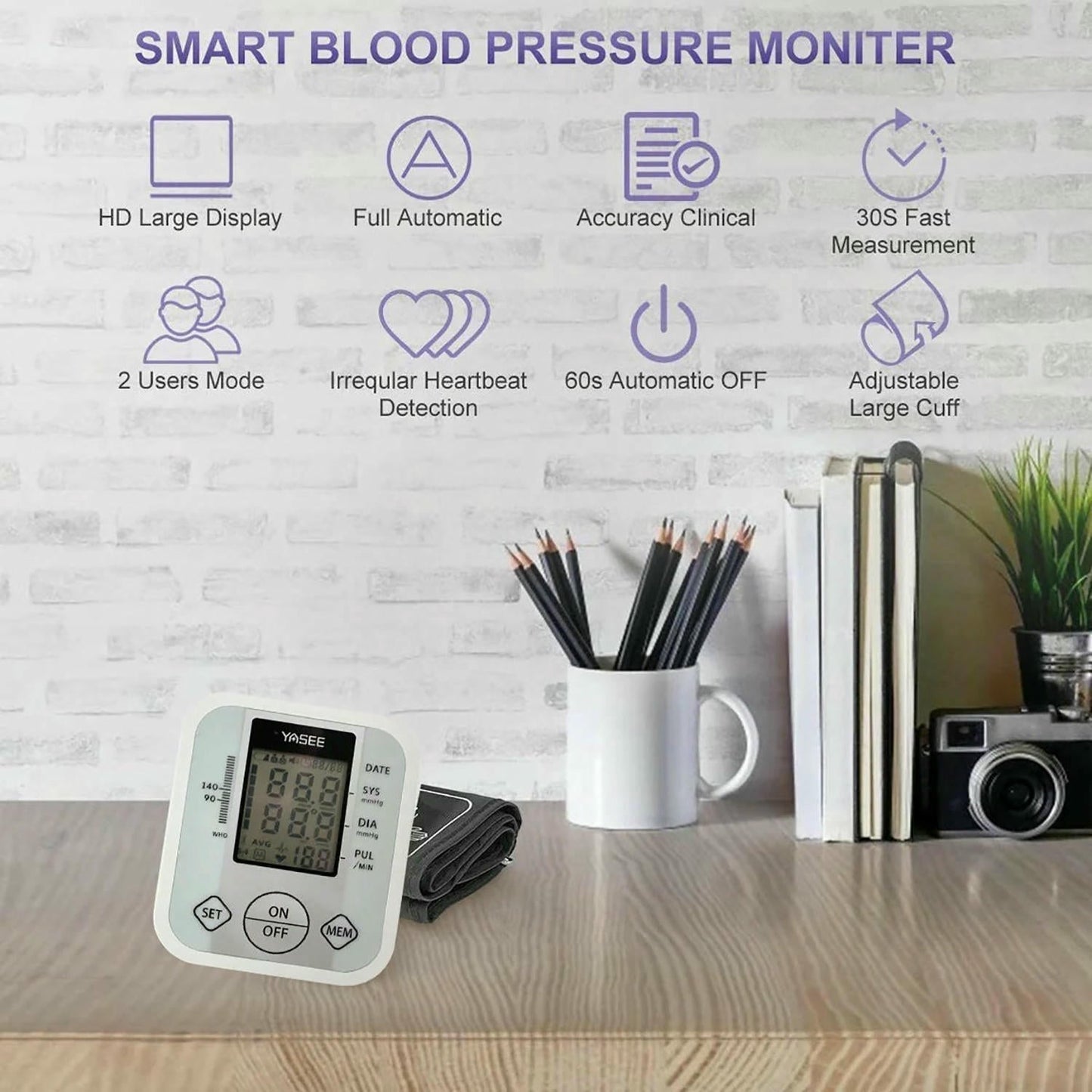 Blood Pressure Monitor Upper Arm Digital BP Monitor with Large Cuff Fully Automatic Irregular Heartbeat & Pulse Rate Monitoring Meter