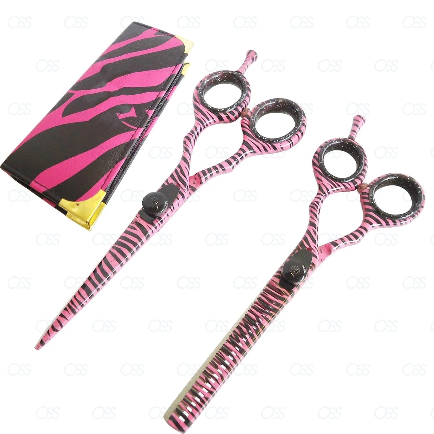 Hairdressing Hair Thinning Scissors 5.5" White Pink Zebra Barber Shears Gift