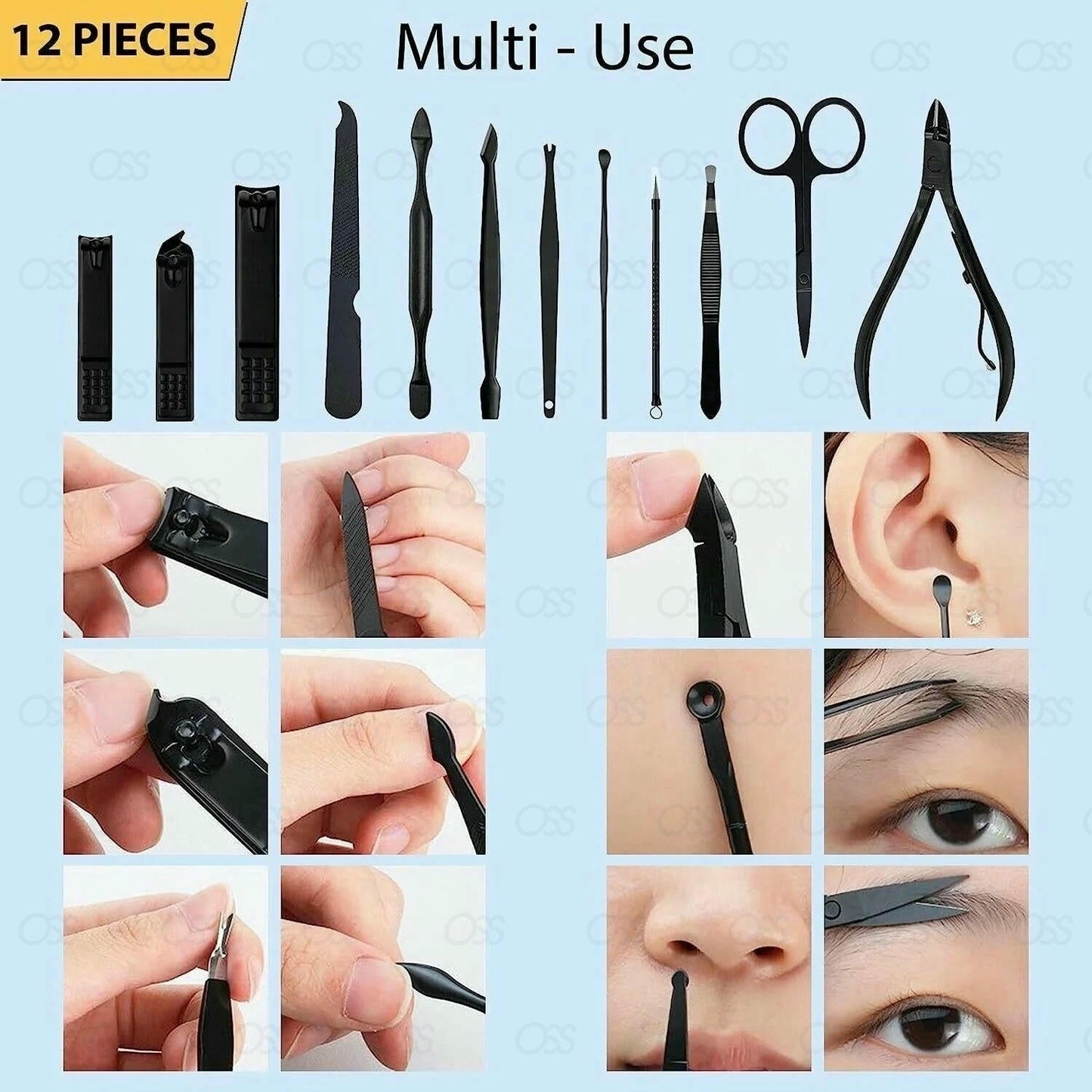 12 Piece Manicure Pedicure Nail Care Set Cutter Cuticle Clippers Kit Case