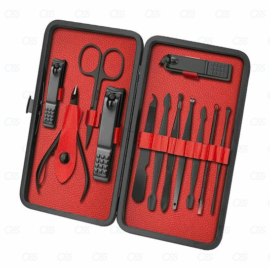 12 Piece Manicure Pedicure Nail Care Set Cutter Cuticle Clippers Kit Case