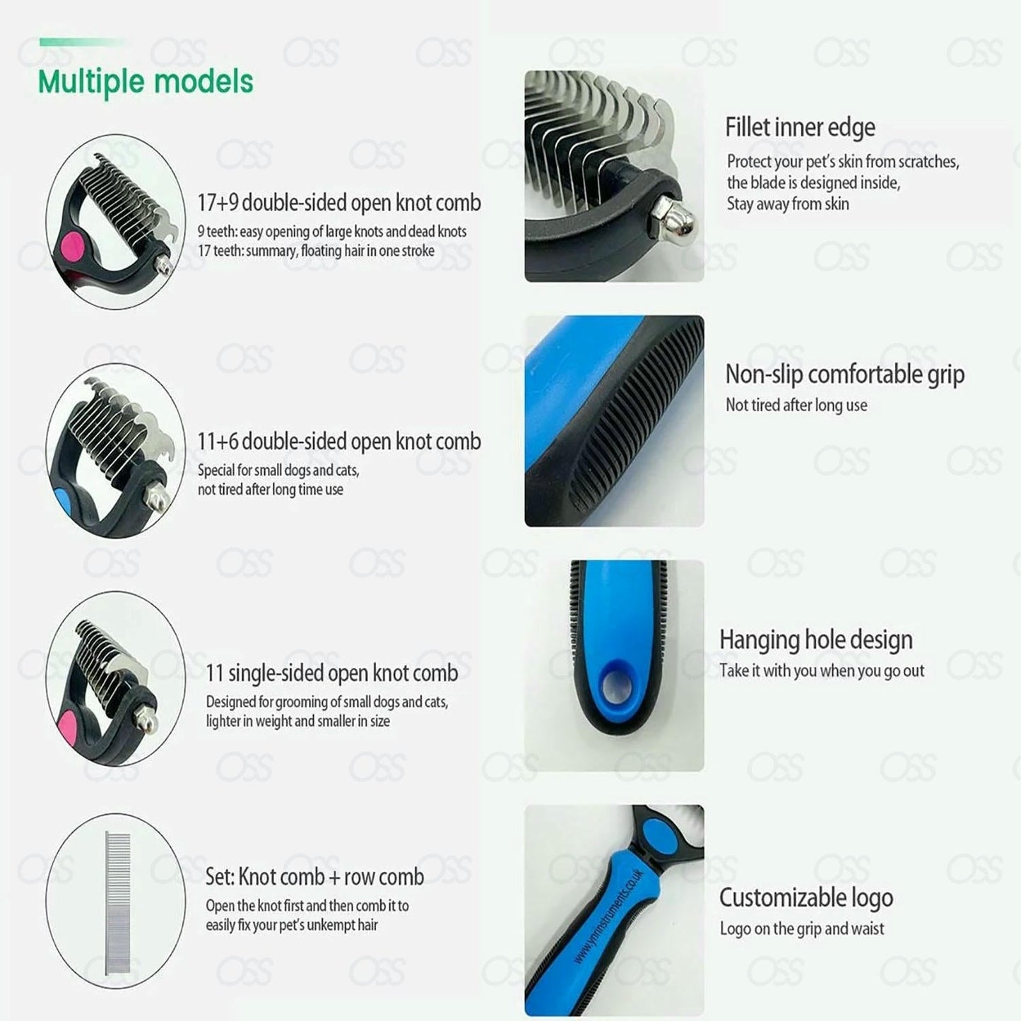 2Pcs Pet Dog Cat Dematting Grooming Deshedding Tool Set Comb Brush 20 Fur Hair