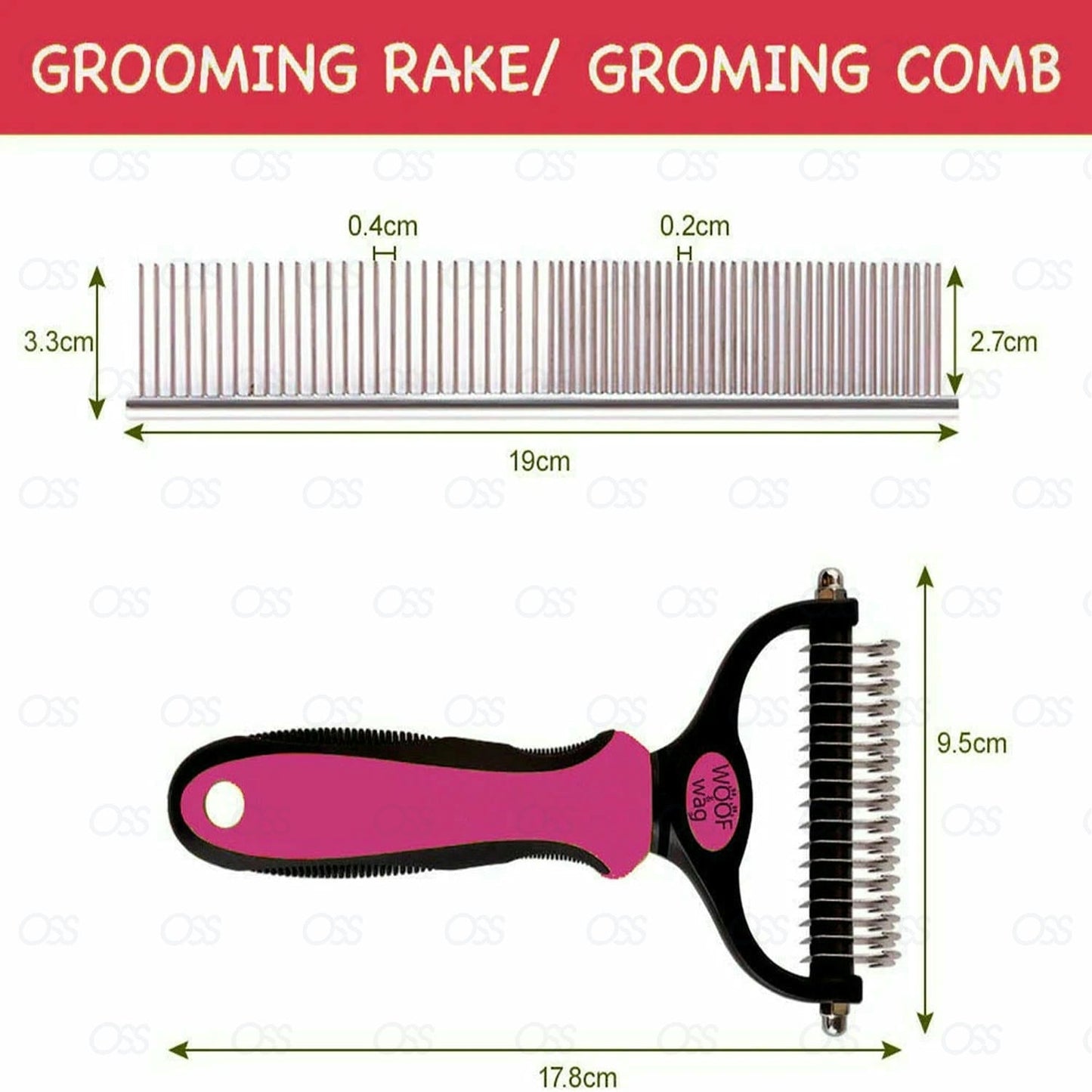 2Pcs Pet Dog Cat Dematting Grooming Deshedding Tool Set Comb Brush 20 Fur Hair