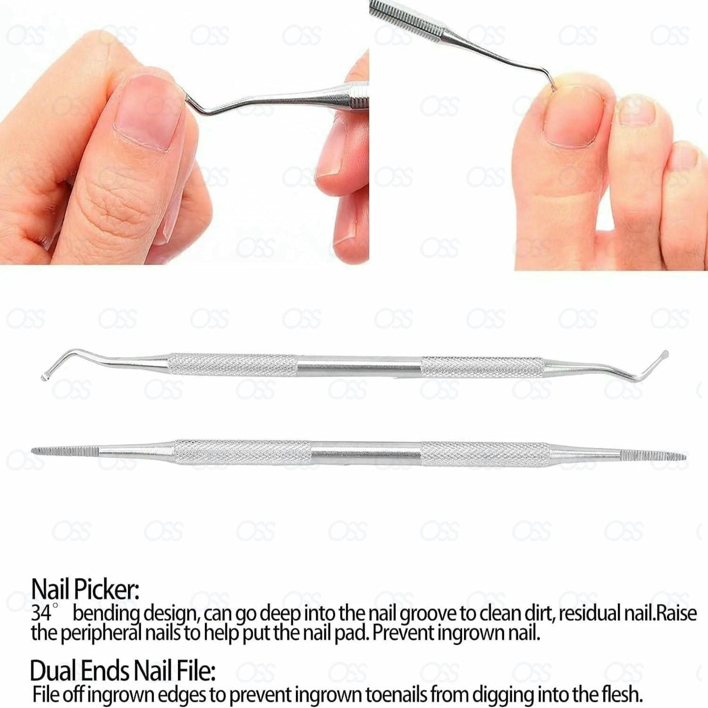 2pcs Toenail Cleaner Tools, Ingrown Toenail Tools, Stainless Steel Nail Picker Dual Ends Nail File, Toenail Cleaner Tools, Professional Safe Nail Treatment Pedicure Tool Kit