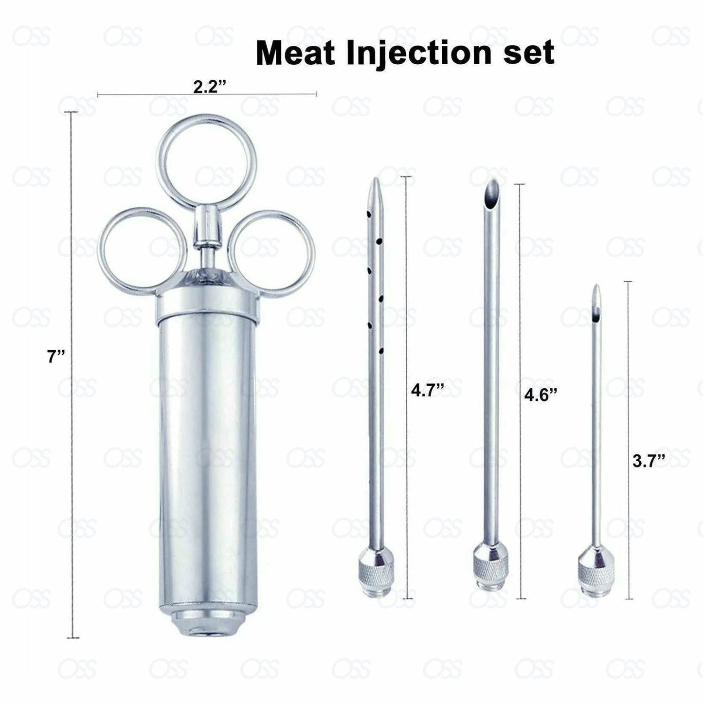 304 Stainless Steel Seasoning Meat Injector Kit Large Barrel 3 Needle Cook