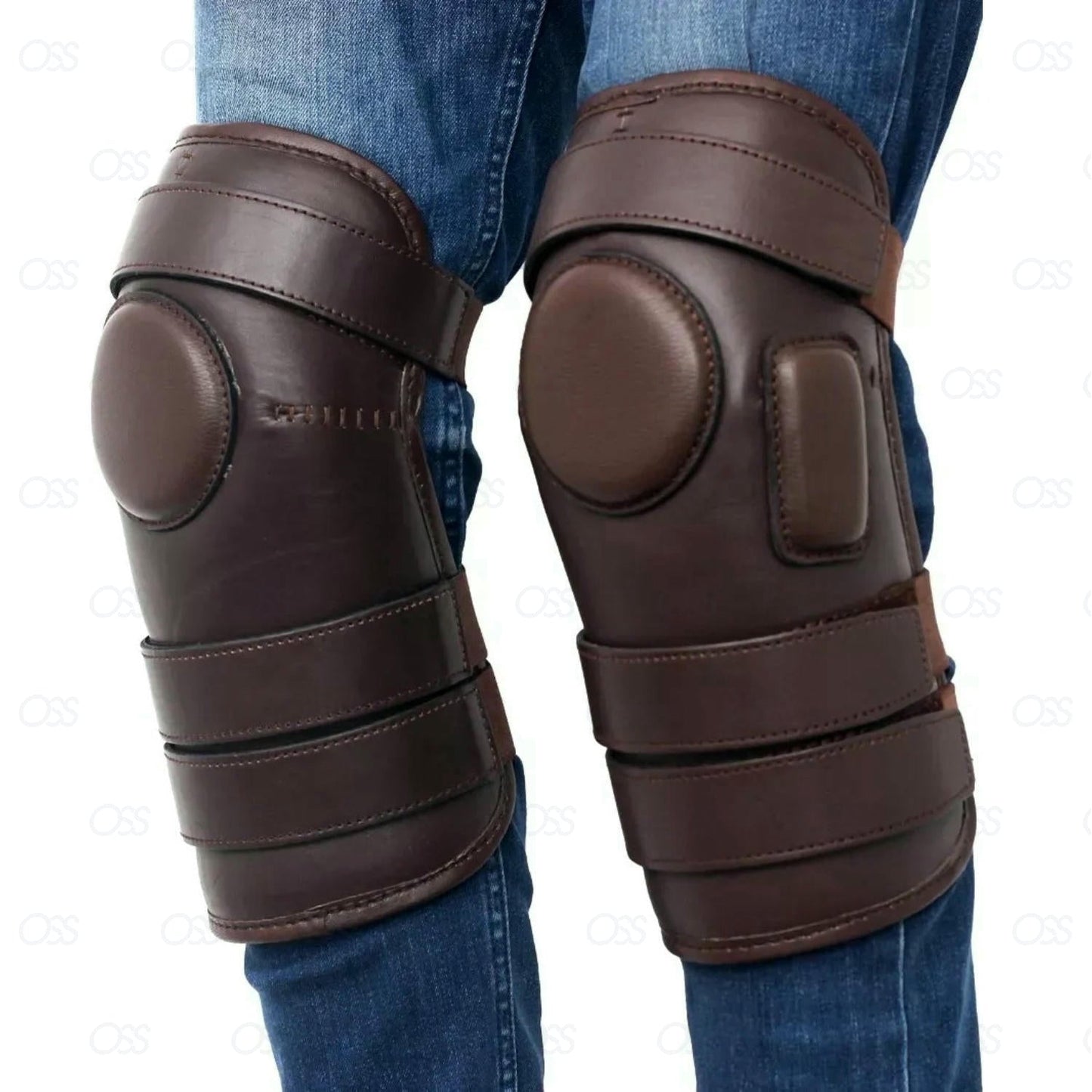3 STRAP POLO & RIDING KNEE GUARDS REAL LEATHER PADDED-SUPREME QUALITY