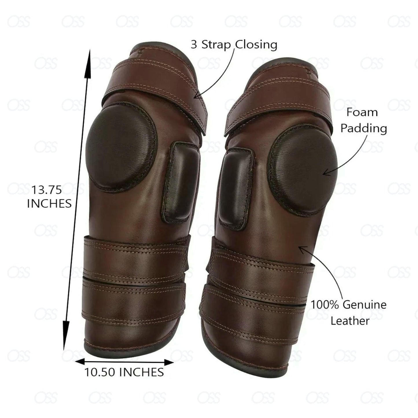 3 STRAP POLO & RIDING KNEE GUARDS REAL LEATHER PADDED-SUPREME QUALITY