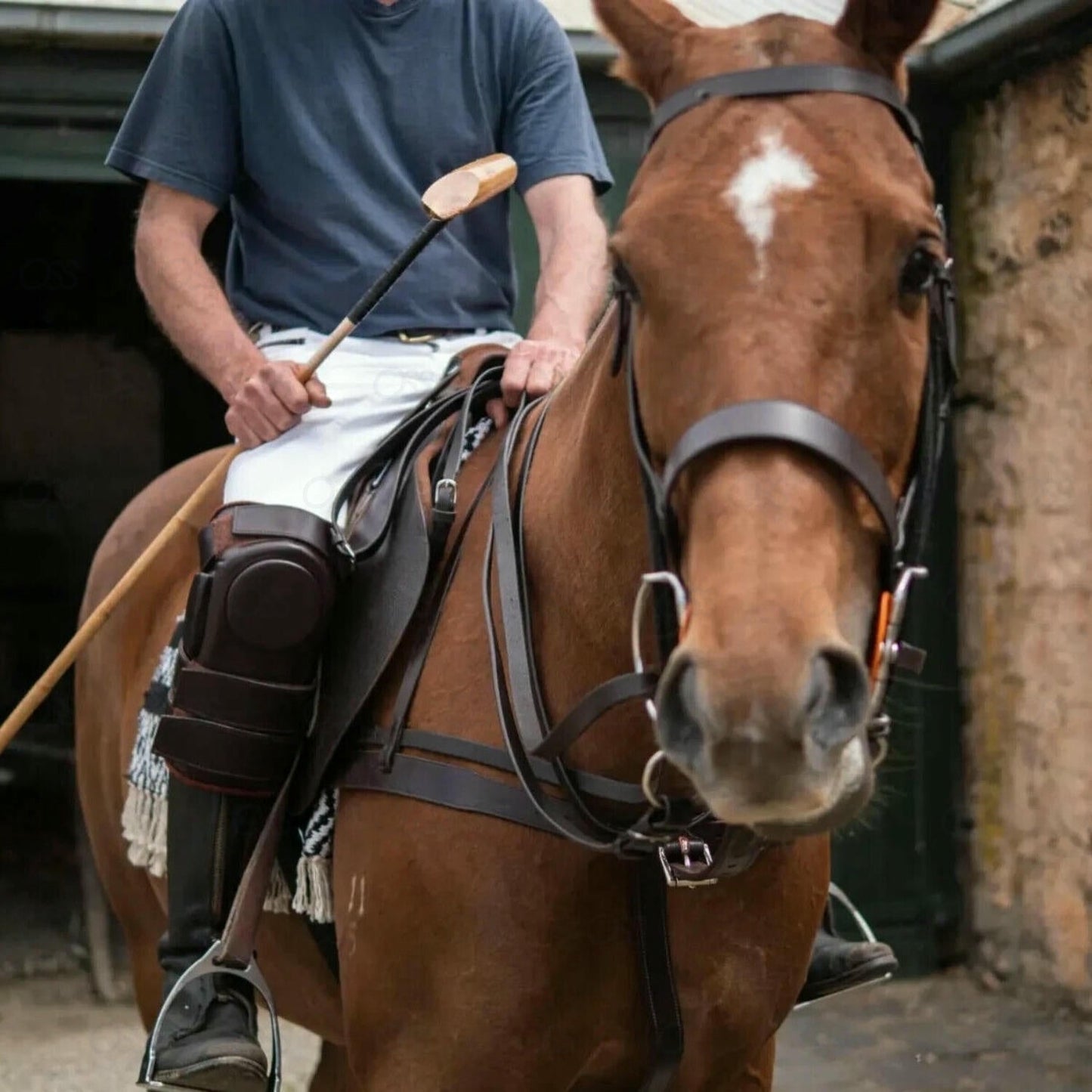 3 STRAP POLO & RIDING KNEE GUARDS REAL LEATHER PADDED-SUPREME QUALITY
