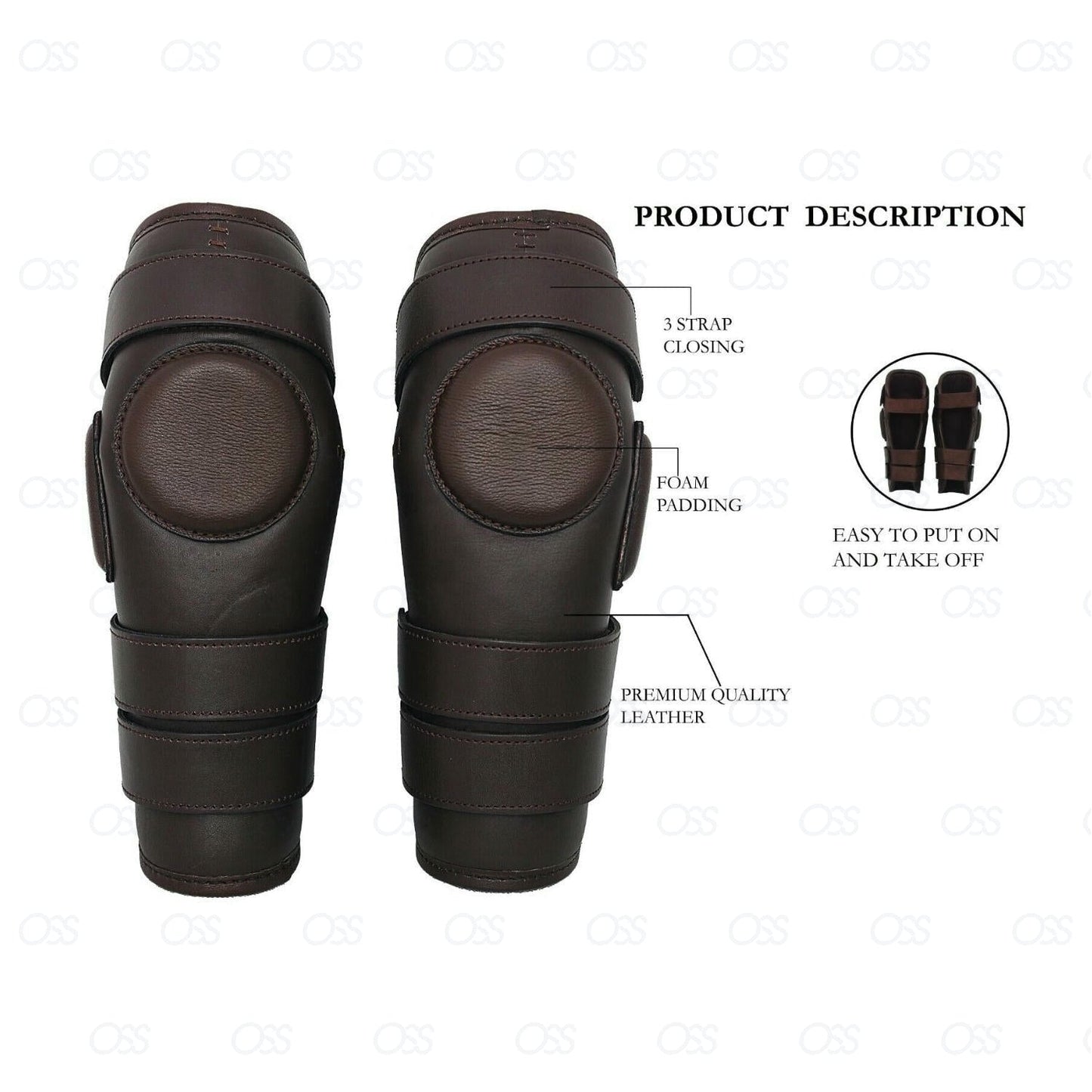 3 STRAP POLO & RIDING KNEE GUARDS REAL LEATHER PADDED-SUPREME QUALITY