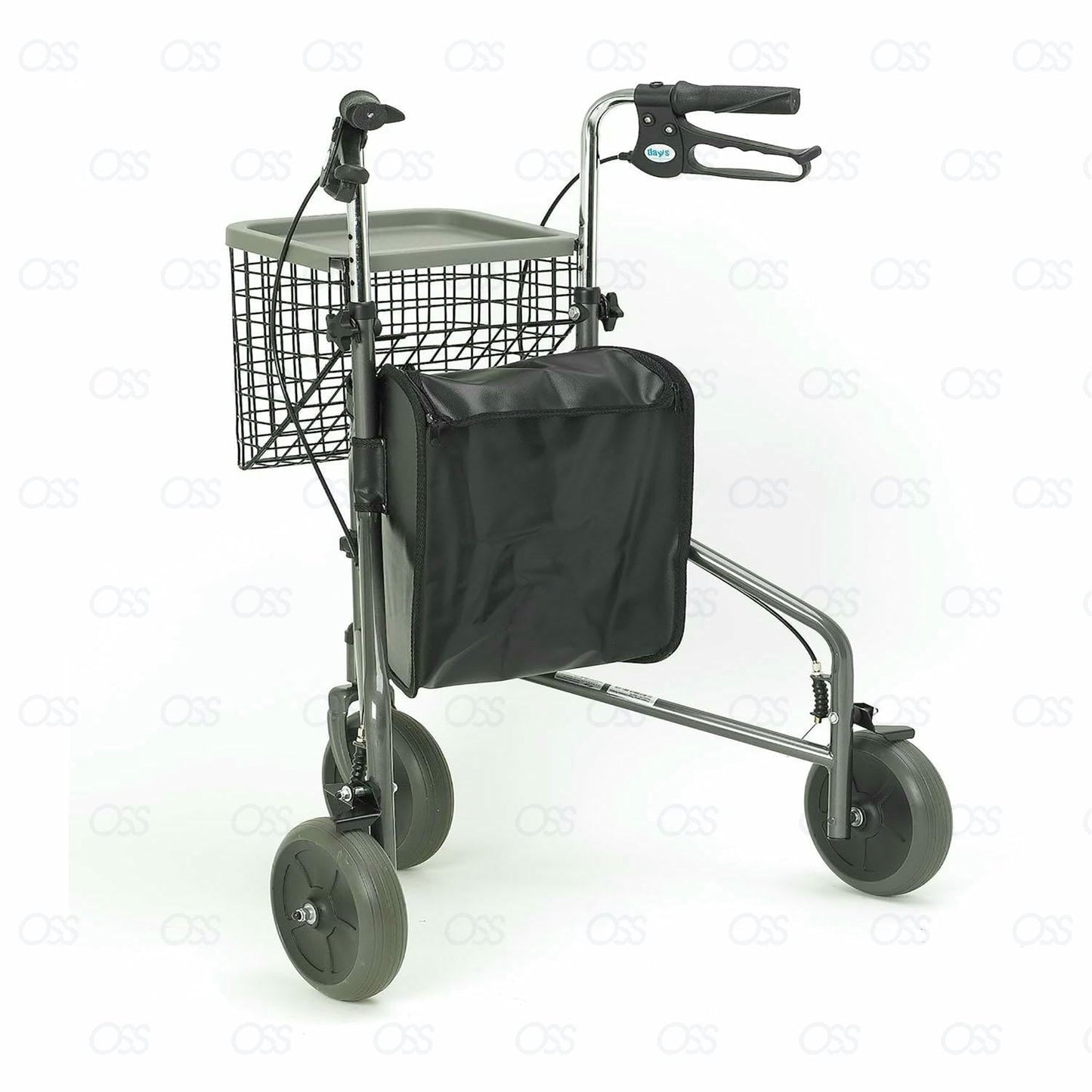 3 Wheel Rollator Walking Aid with Basket & Tray Cable Brakes