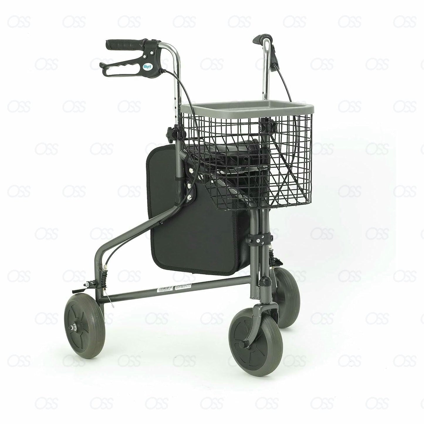 3 Wheel Rollator Walking Aid with Basket & Tray Cable Brakes