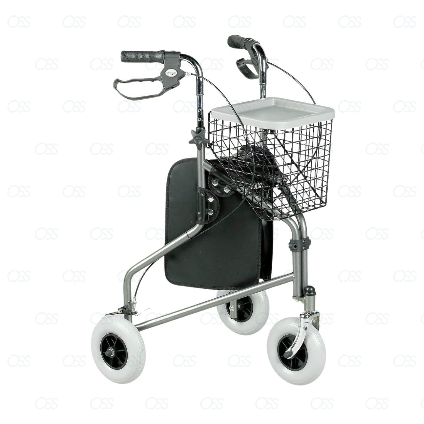 3 Wheel Rollator Walking Aid with Basket & Tray Cable Brakes