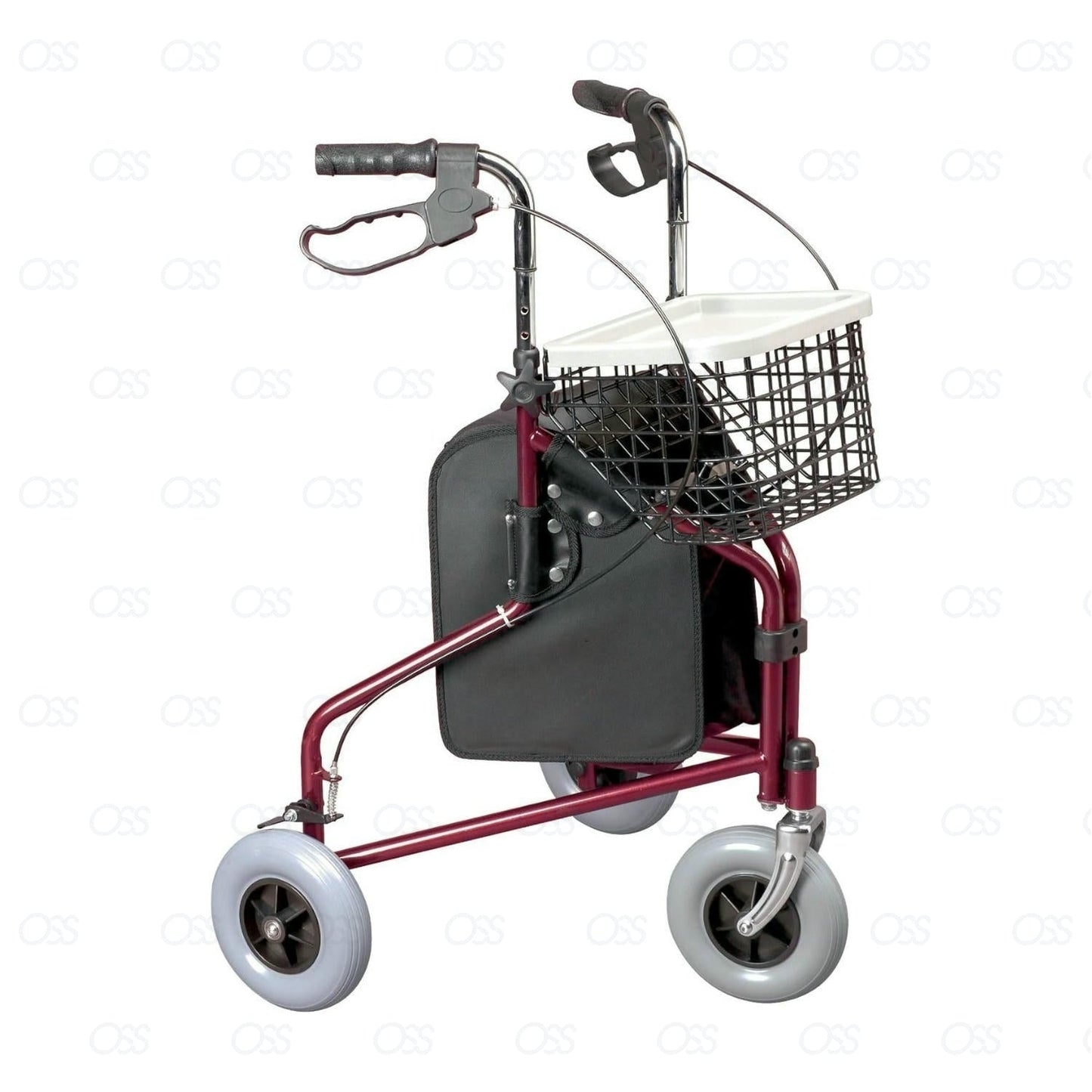 3 Wheel Rollator Walking Aid with Basket & Tray Cable Brakes