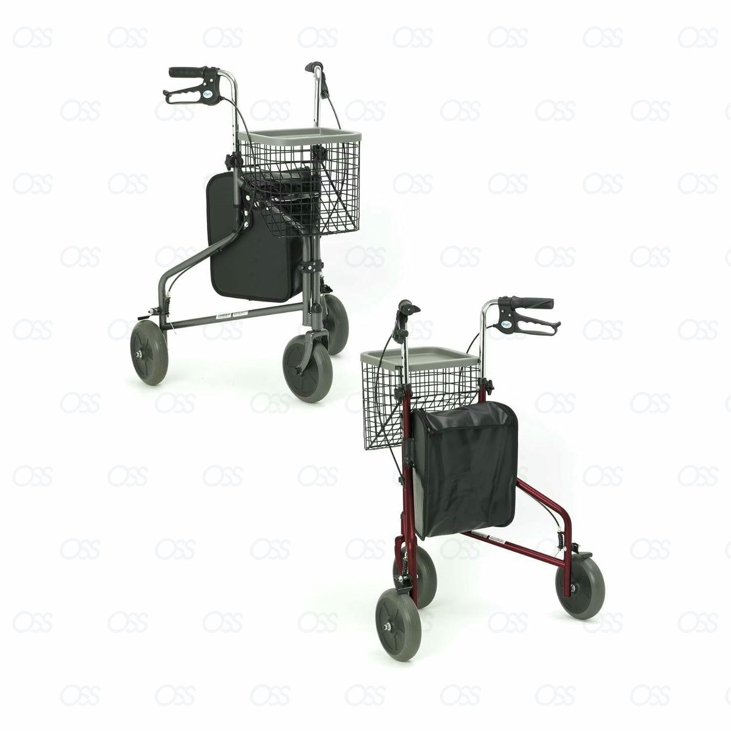 3 Wheel Rollator Walking Aid with Basket & Tray Cable Brakes