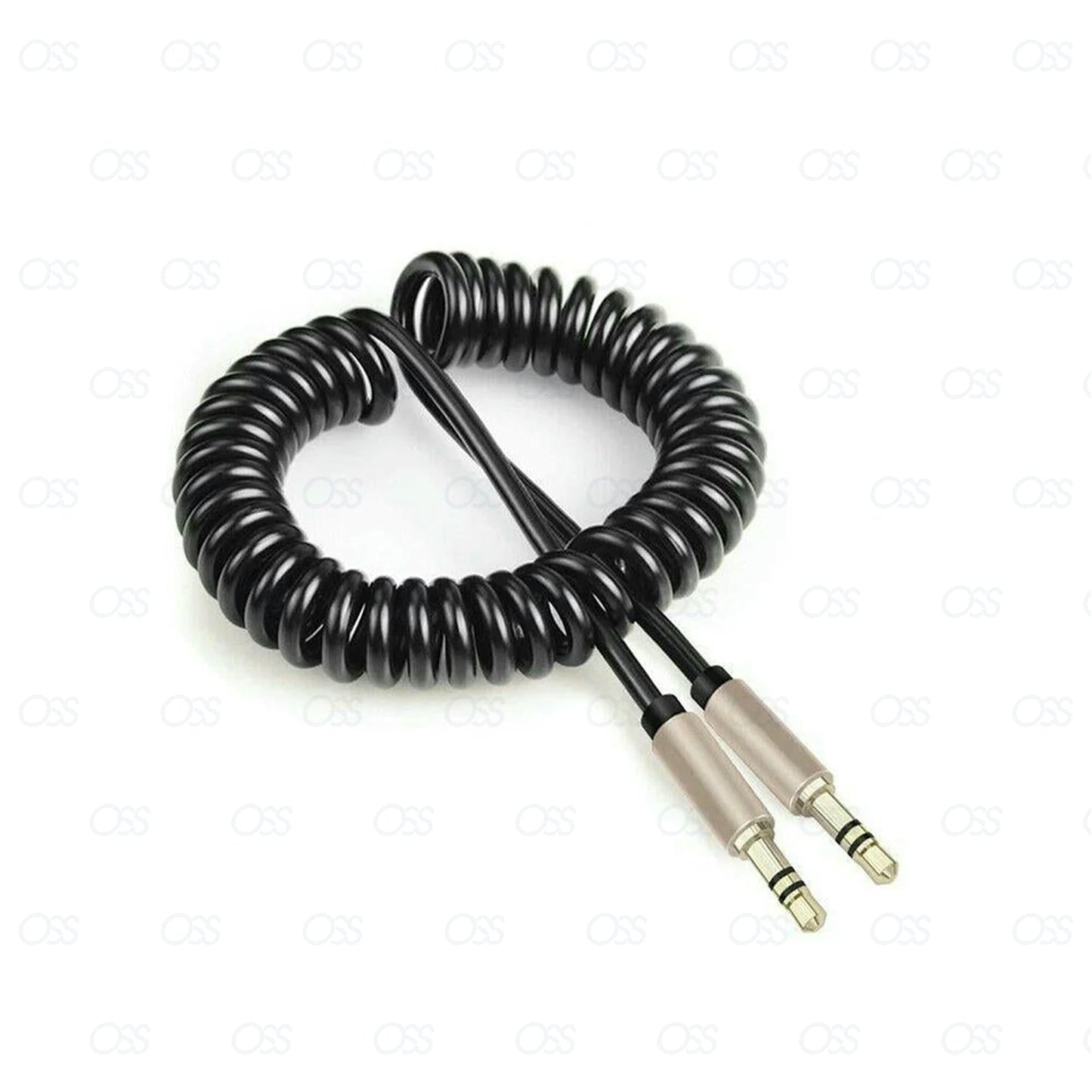 AUX CABLE Stereo Jack Coiled 3.5mm Lead Male Audio Gold Plated 1 Meter