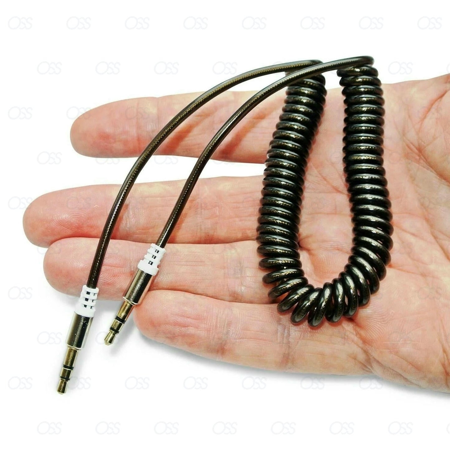 AUX CABLE Stereo Jack Coiled 3.5mm Lead Male Audio Gold Plated 1 Meter