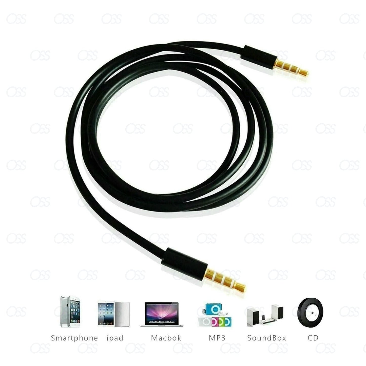 AUX Stereo Cable Mini Jack Auxiliary Car Lead Male Audio Gold Plated 1m 3.5mm