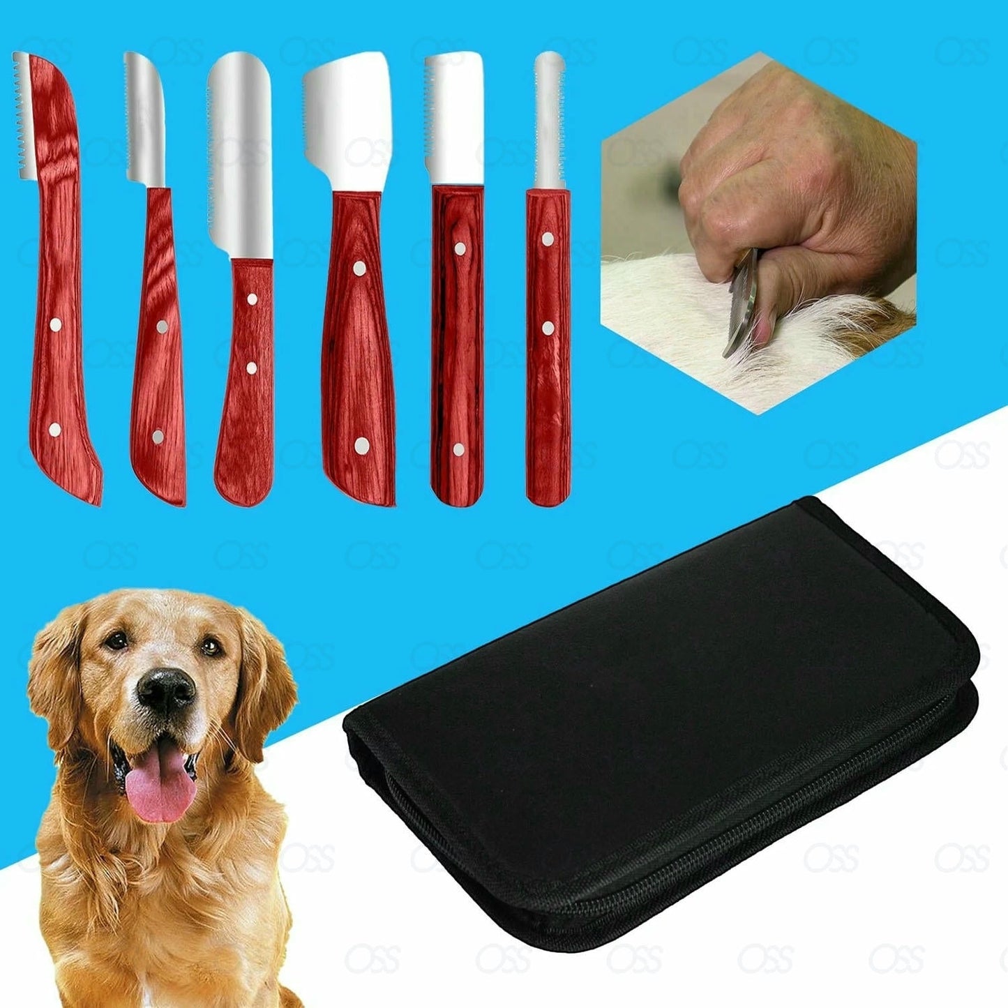 Animal Pet Stripping Knife Hair Trimming Grooming Comb 6 in 1 Cat Dog Puppy Horse