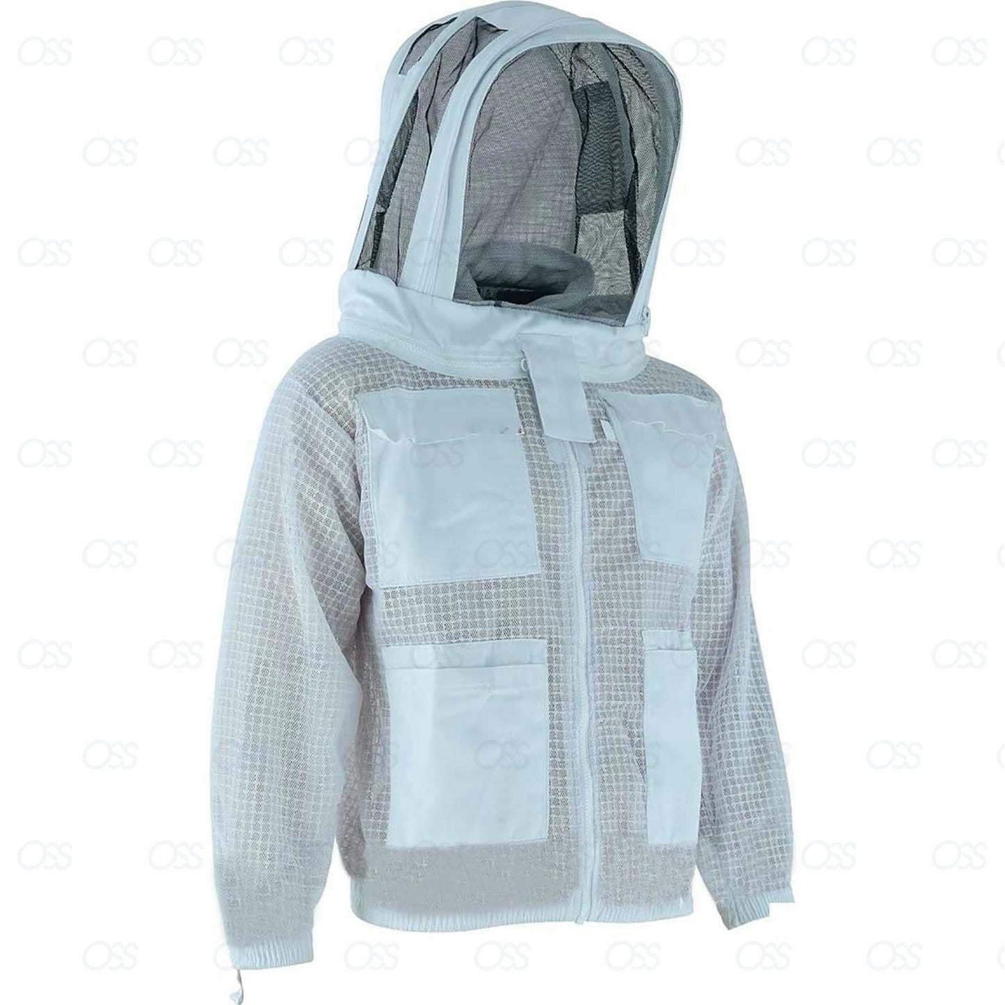 BEEKEEPING Three Layer Ultra Ventilated Beekeeping Jacket for Men and Women with Fencing Veil, Professional Sting Proof Beekeeper Hoodie, Premium White Fabric Polycotton Bee Jacket (Medium)