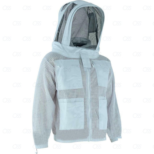 BEEKEEPING Three Layer Ultra Ventilated Beekeeping Jacket for Men and Women with Fencing Veil, Professional Sting Proof Beekeeper Hoodie, Premium White Fabric Polycotton Bee Jacket (Medium)