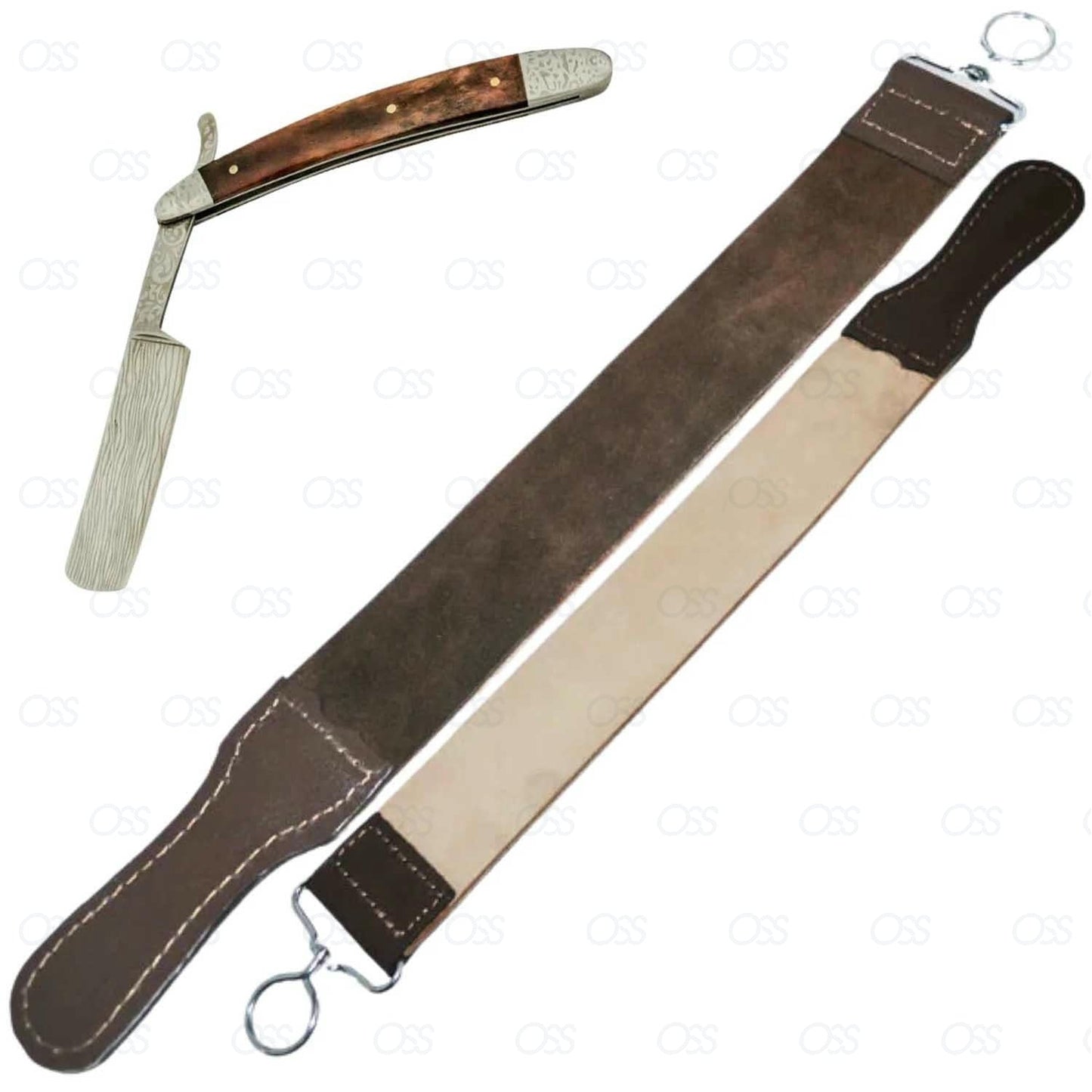 BEST QUALITY BLUE SHAVING RAZOR + LEATHER SHARPENING STROP