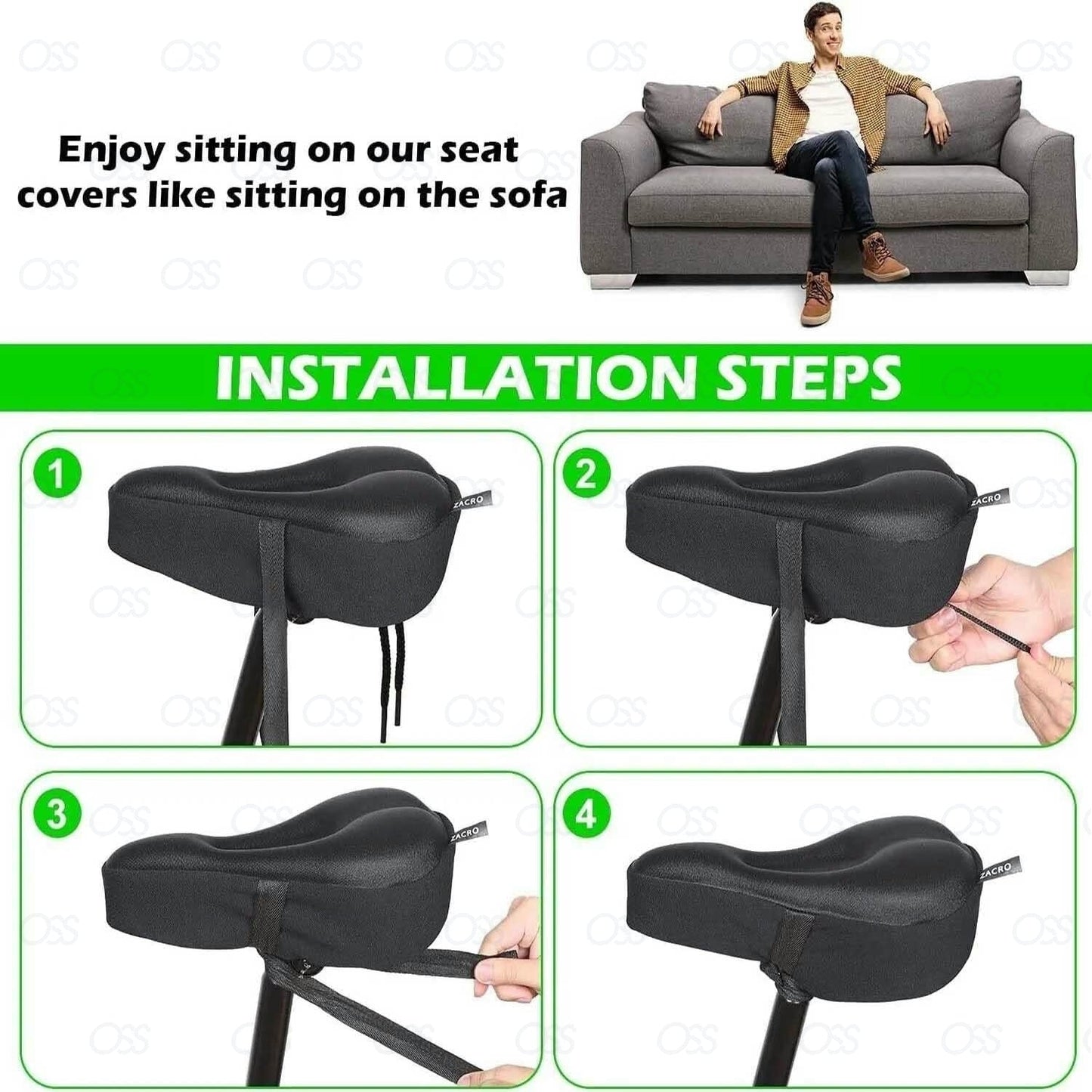 Bike Seat Cover Cushion Padded Bicycle Gel Saddle Extra Comfort Spin Exercise