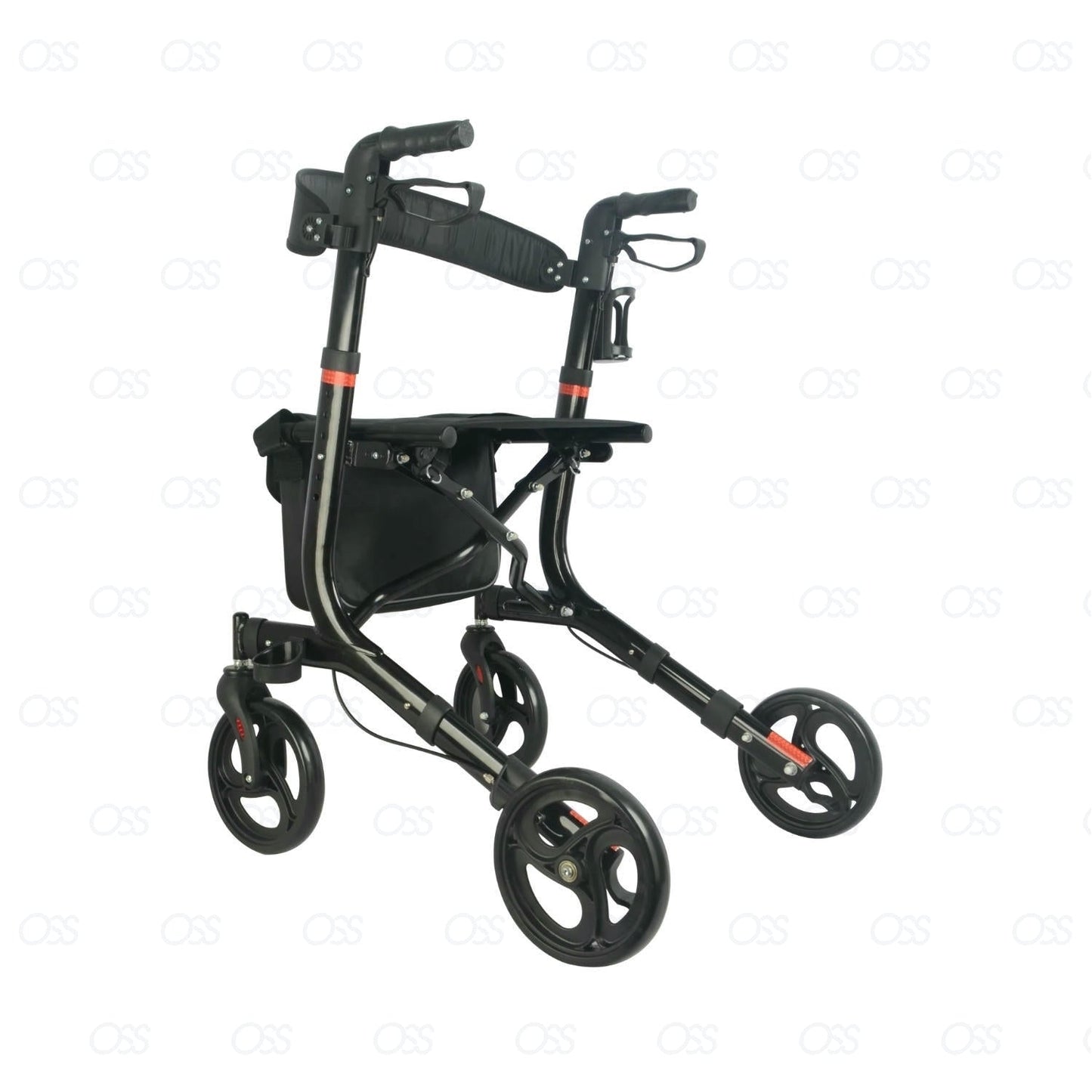 Black Lightweight Rollator with Bag and seat Disability Elderly Mobility aid
