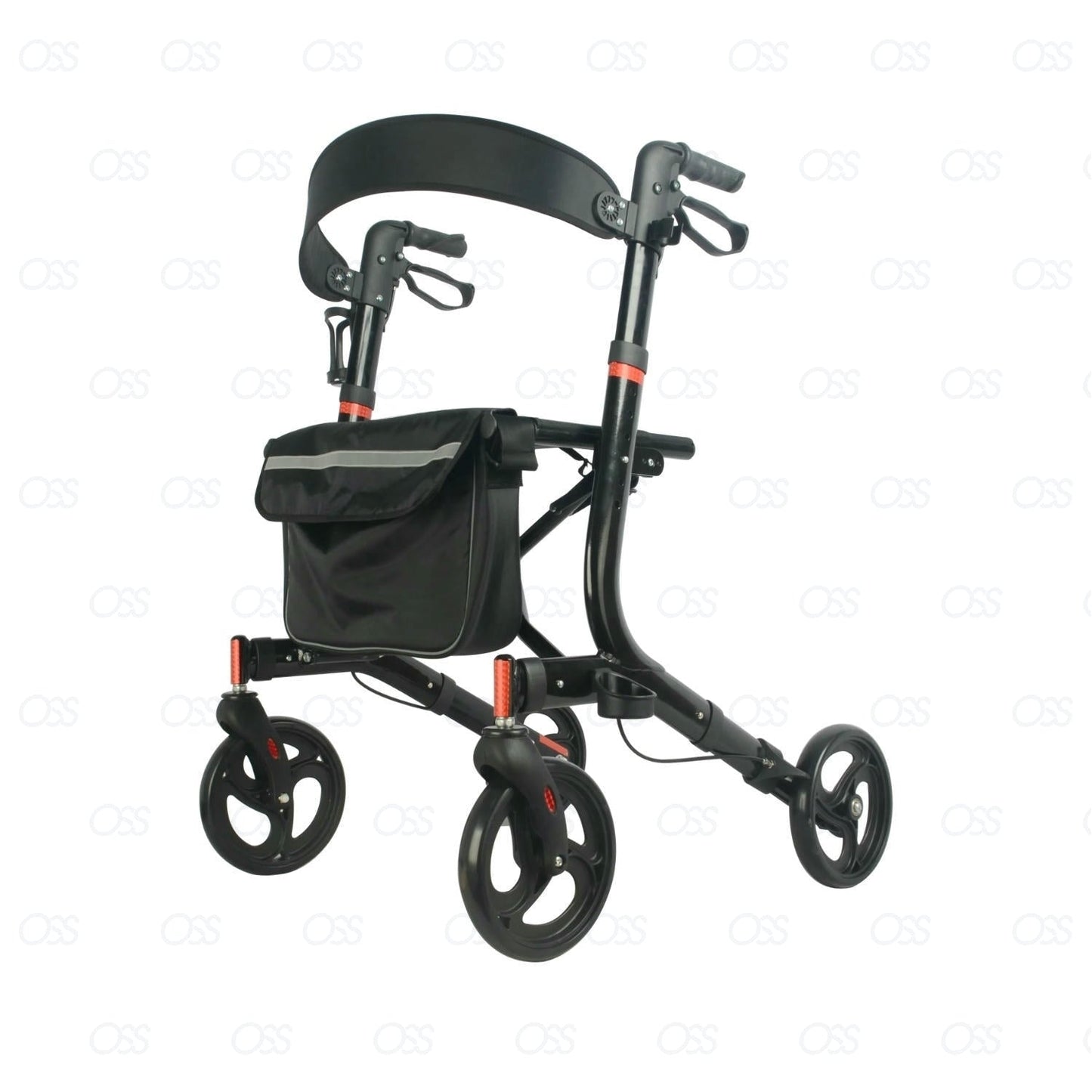 Black Lightweight Rollator with Bag and seat Disability Elderly Mobility aid