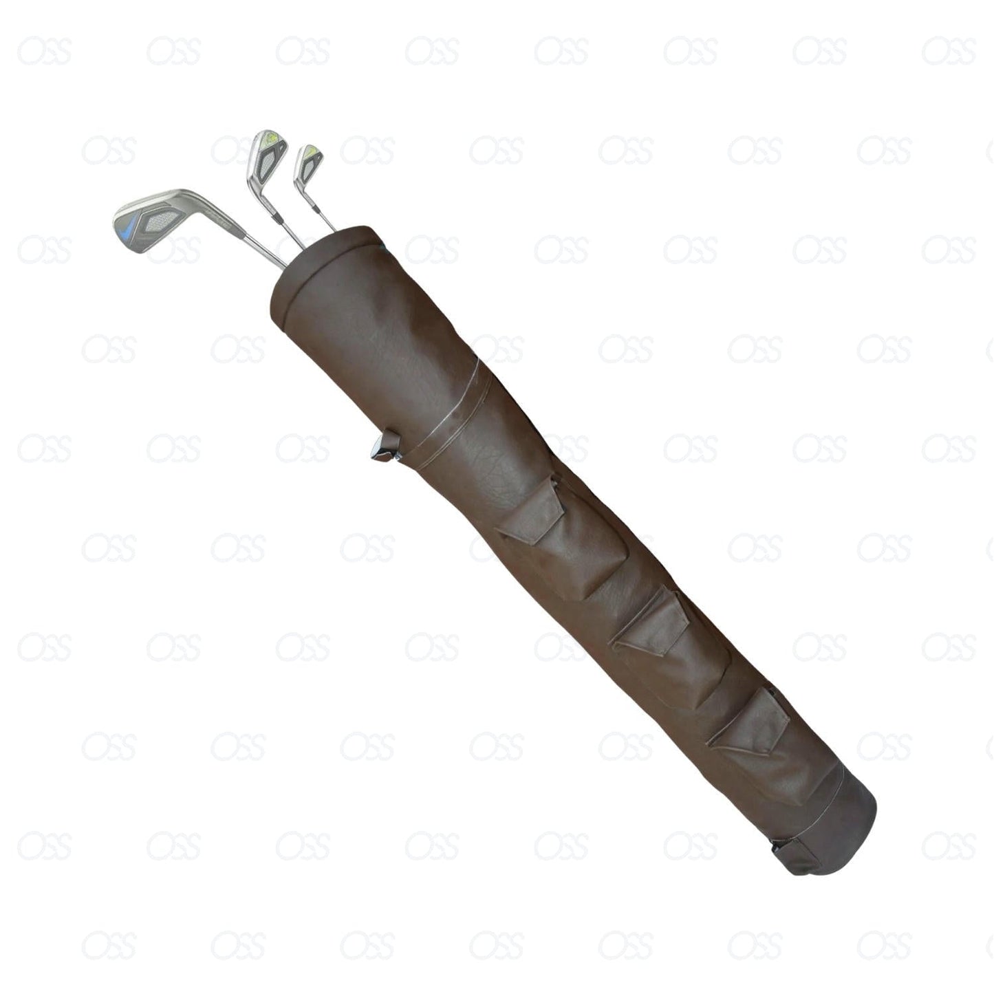 Black Brown Rx F Leather Golf Club Ball Bag Three Pockets H-34inch D-5.5inch NEW