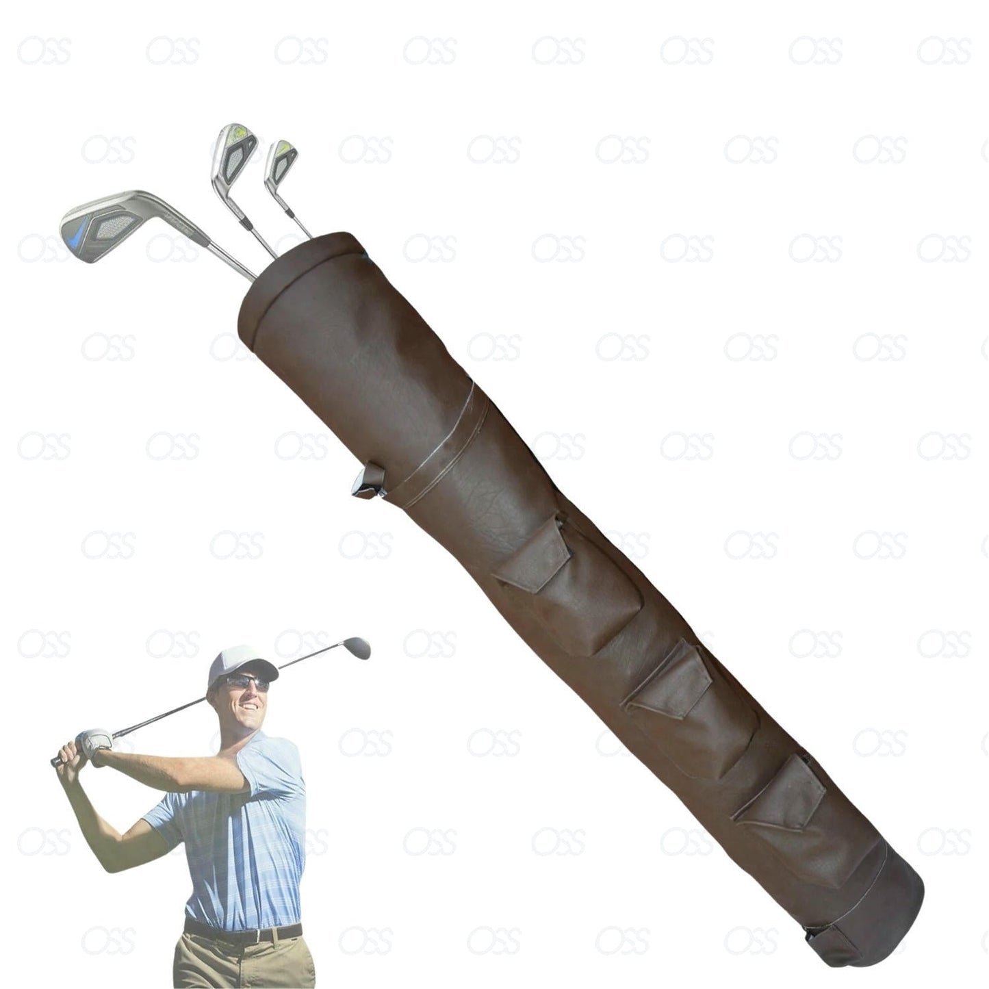 Brown  Rx F Leather Golf Club Ball Bag Three Pockets H-34inch D-5.5inch NEW