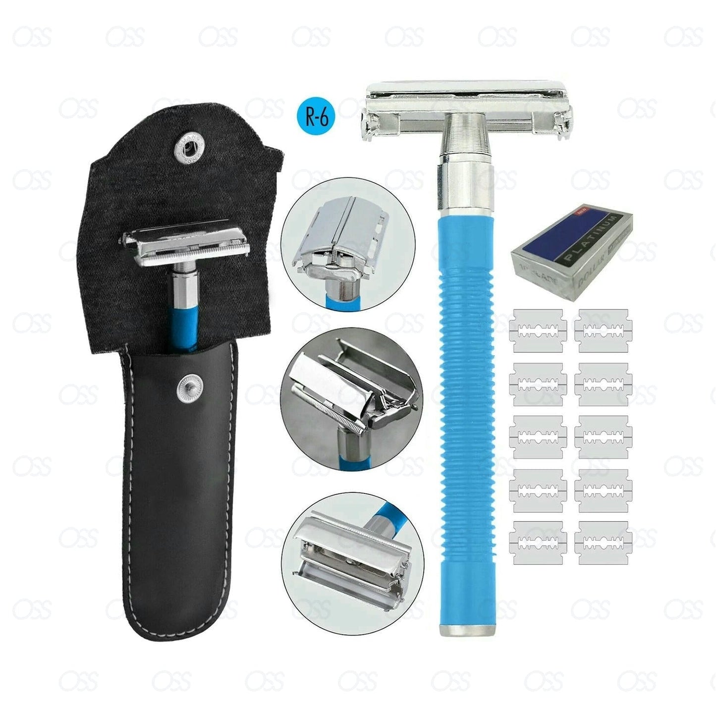 Butterfly Safety Razor & 10 Double Edge Blades Classic Shaving Vintage