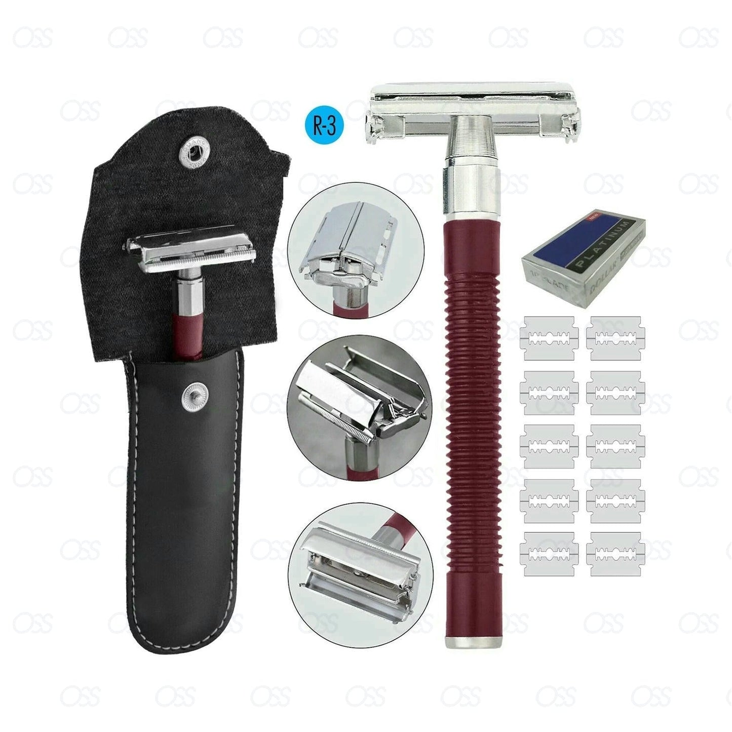 Butterfly Safety Razor & 10 Double Edge Blades Classic Shaving Vintage