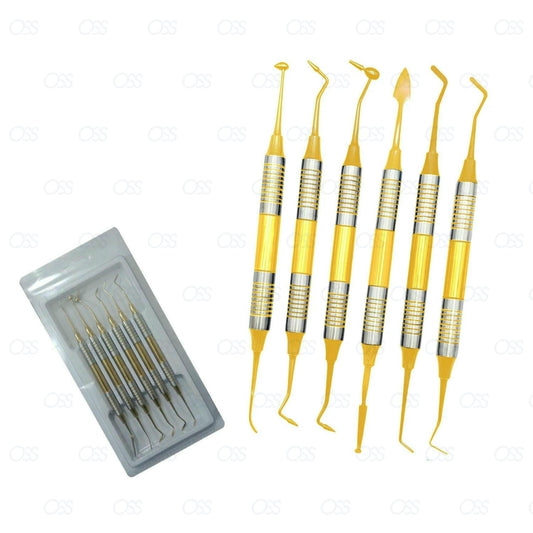 Composite Filling Instruments 6 PCS Dental Restorative Gold Titanium Coated CE