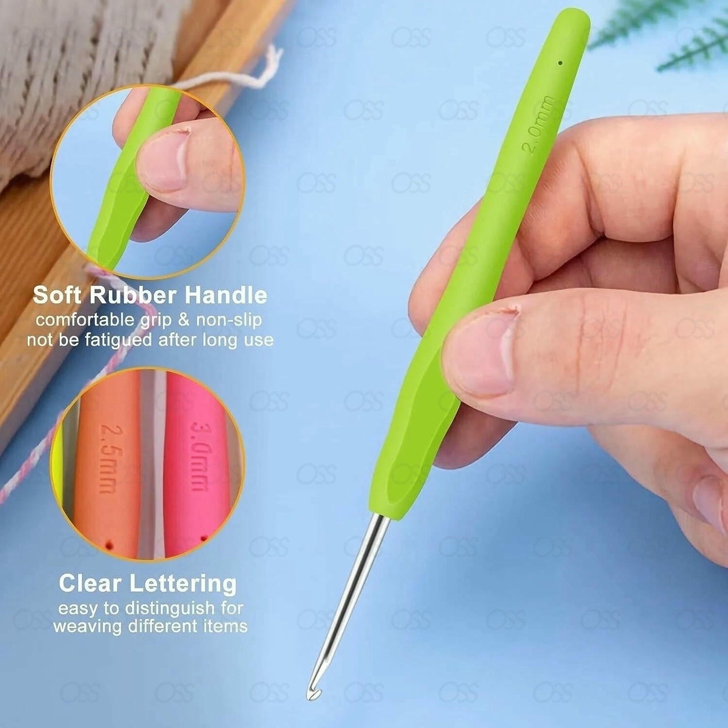 Crochet Hooks Set Soft Grip Handles Knitting Needles Multi Colour Aluminium 9Pcs