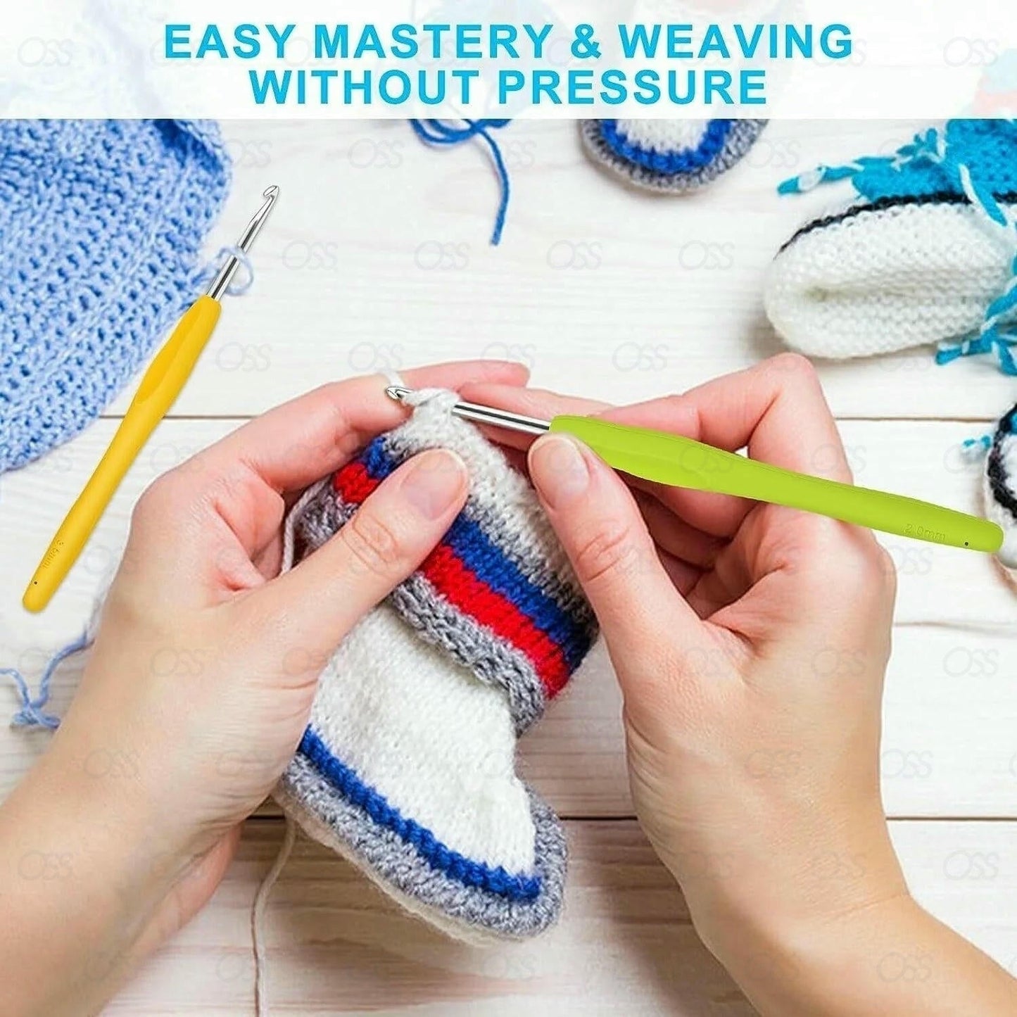 Crochet Hooks Set Soft Grip Handles Knitting Needles Multi Colour Aluminium 9Pcs