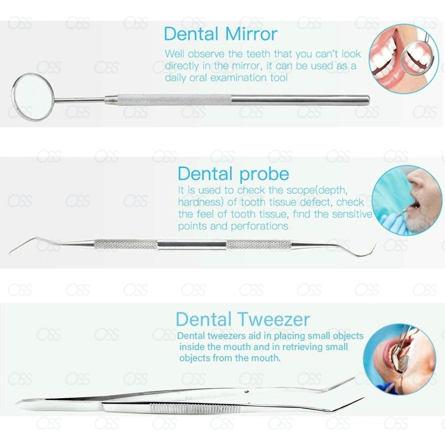 Dental Tooth Cleaning Kit Dentist Scraper Pick Tool Tweezer Mirror Flos Remover