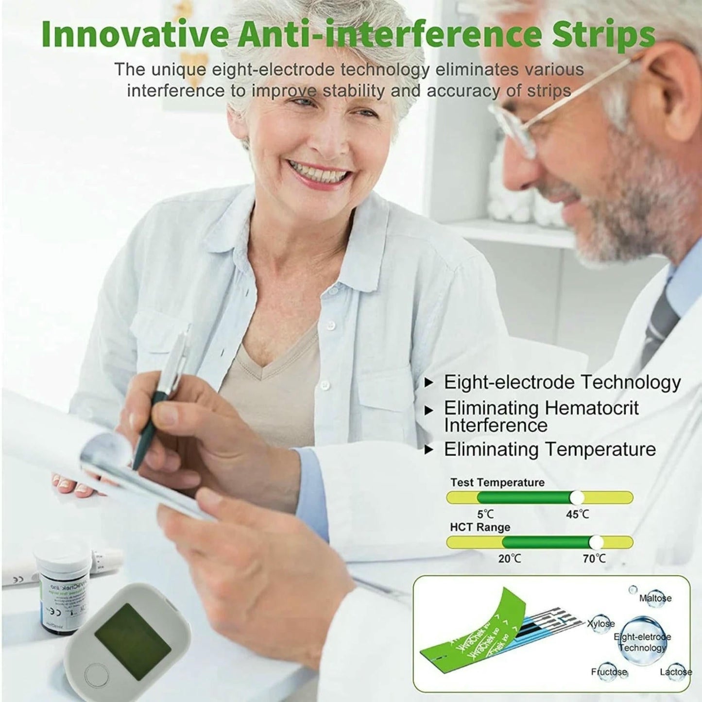 Diabetes Testing Kit/Blood Glucose Monitor Safe Accu/Blood Glucose Sugar Test Kit with Separated Test Strips & Case for UK Diabetics