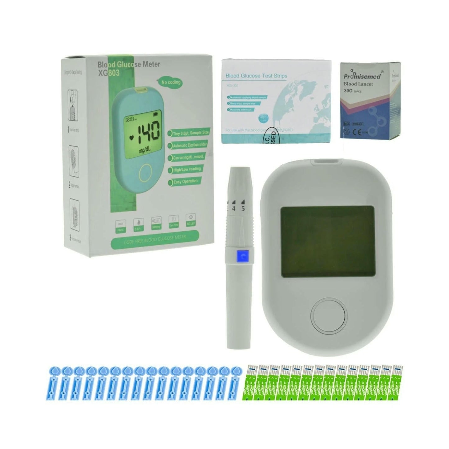 Diabetes Testing Kit/Blood Glucose Monitor Safe Accu/Blood Glucose Sugar Test Kit with Separated Test Strips & Case for UK Diabetics