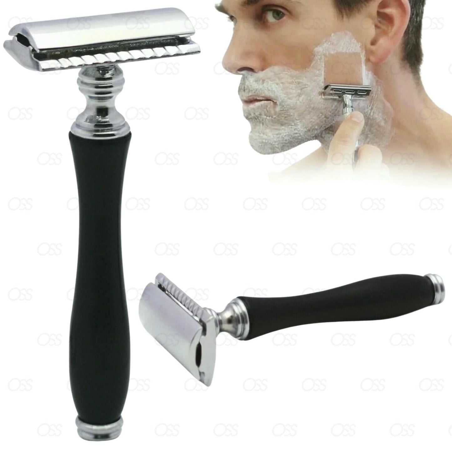 Double Edge Safety Razor & Pure Black Badger Brush Combo Shaving Set Classic Kit