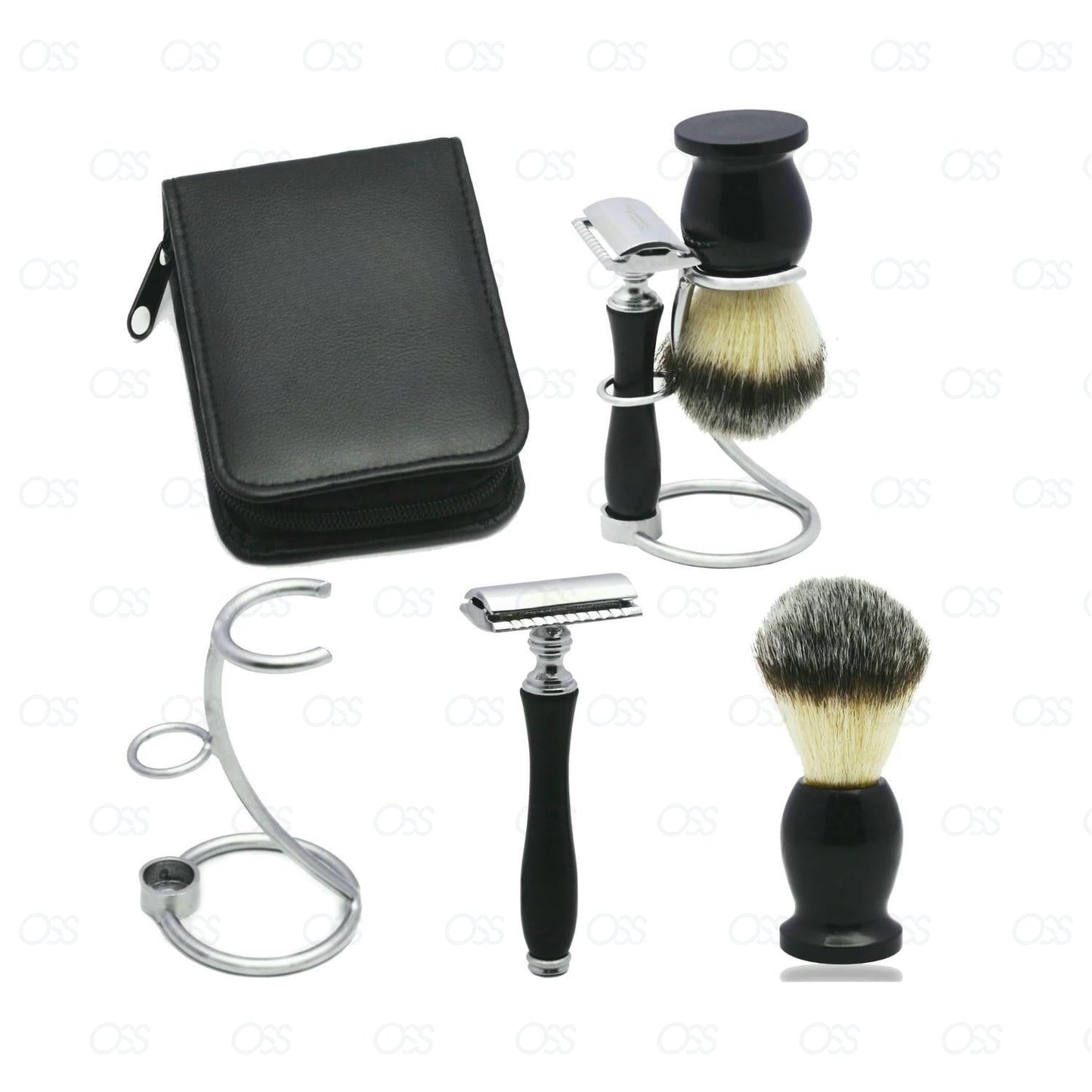 Double Edge Safety Razor & Pure Black Badger Brush Combo Shaving Set Classic Kit