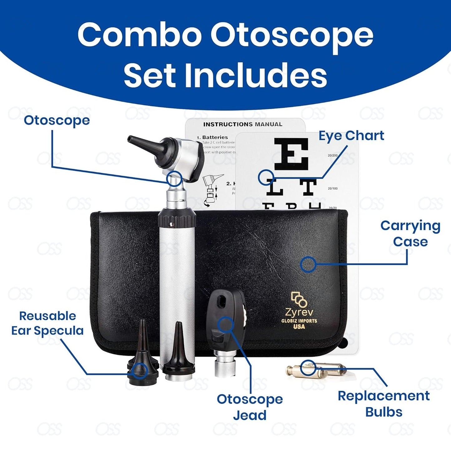 ENT Ophthalmoscope Opthalmoscope Otoscope Nasal Larynx Diagnostic Set CE Snellen Eye Chart