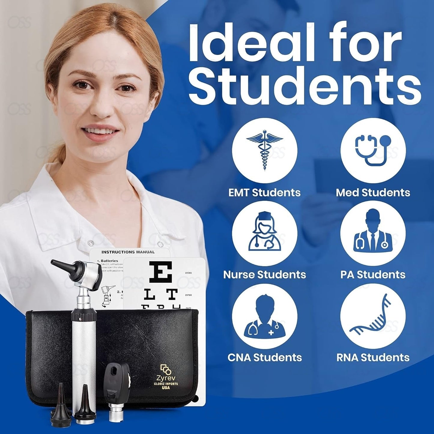 ENT Ophthalmoscope Opthalmoscope Otoscope Nasal Larynx Diagnostic Set CE Snellen Eye Chart