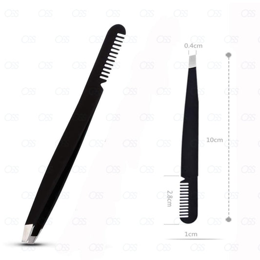 EYEBROW TWEEZERS SLANTED TIP COMB PROFESSIONAL QUALITY STAINLESS STEEL