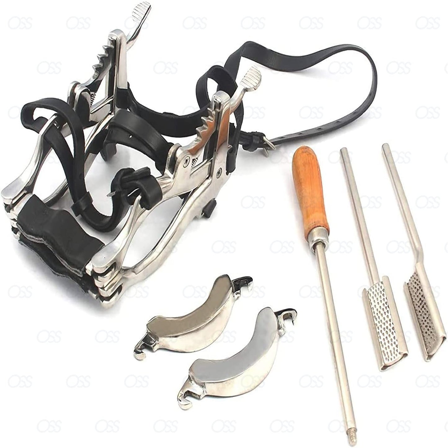 Equine Dental speculum Horse Mouth Gag with 6 plates & real leather straps