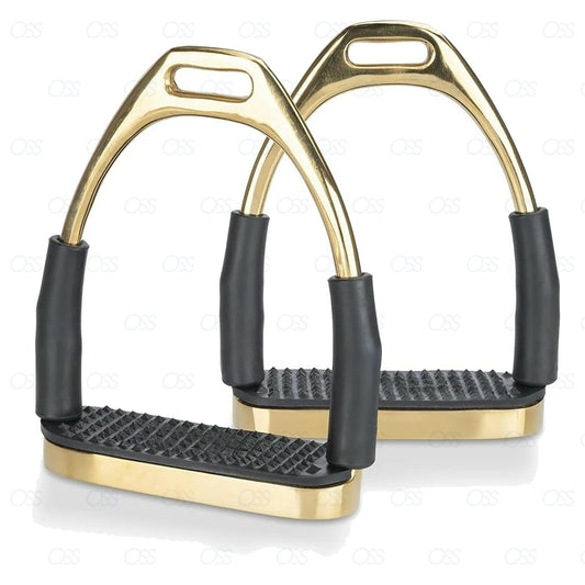 FLEXI SAFETY STIRRUPS HORSE RIDING BENDY IRONS GERMAN SILVER GOLDEN COLOR NEW