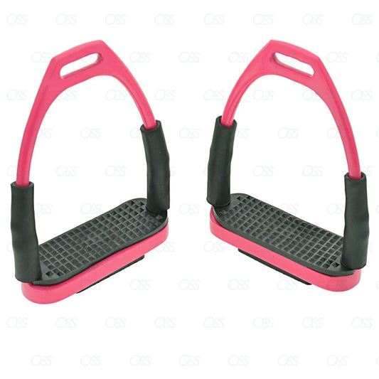 FLEXI SAFETY STIRRUPS HORSE RIDING BENDY IRONS S/STEEL PINK COLOR