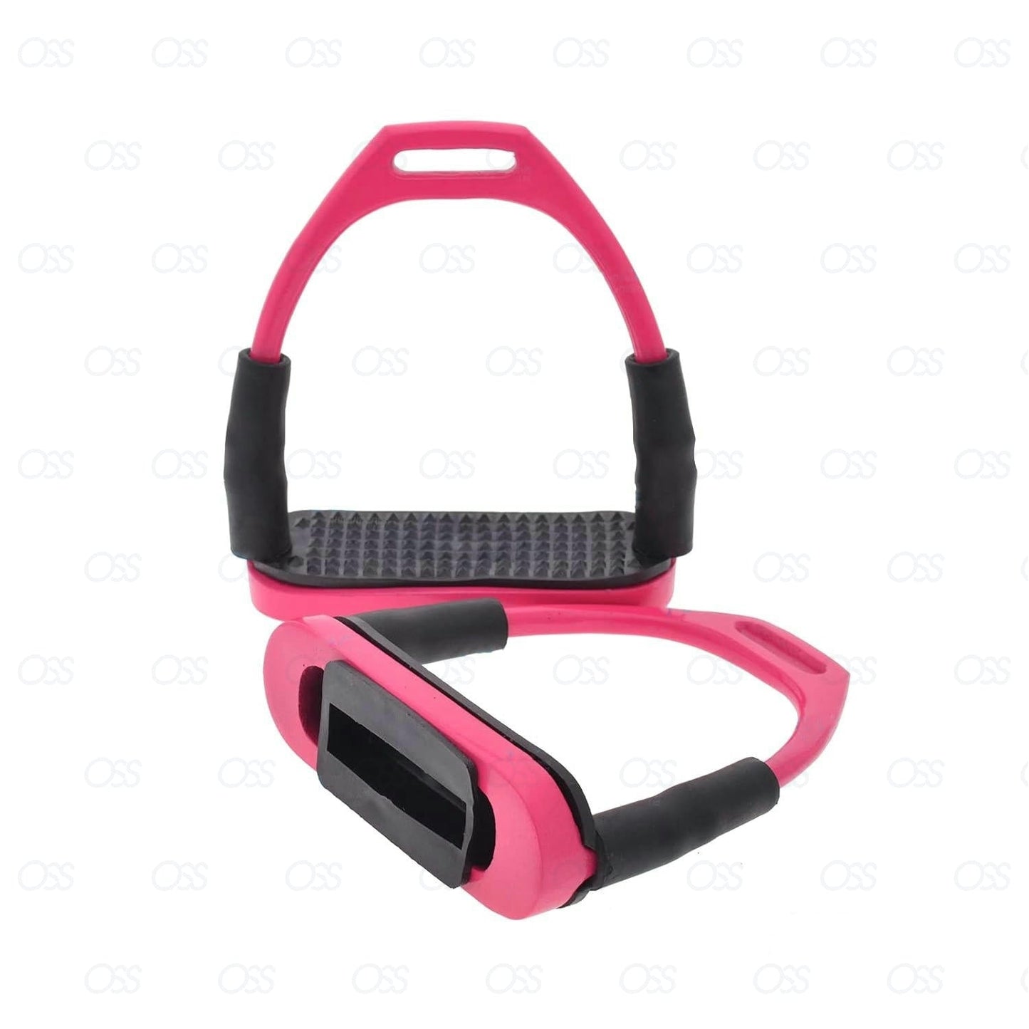 FLEXI SAFETY STIRRUPS HORSE RIDING BENDY IRONS S/STEEL PINK COLOR