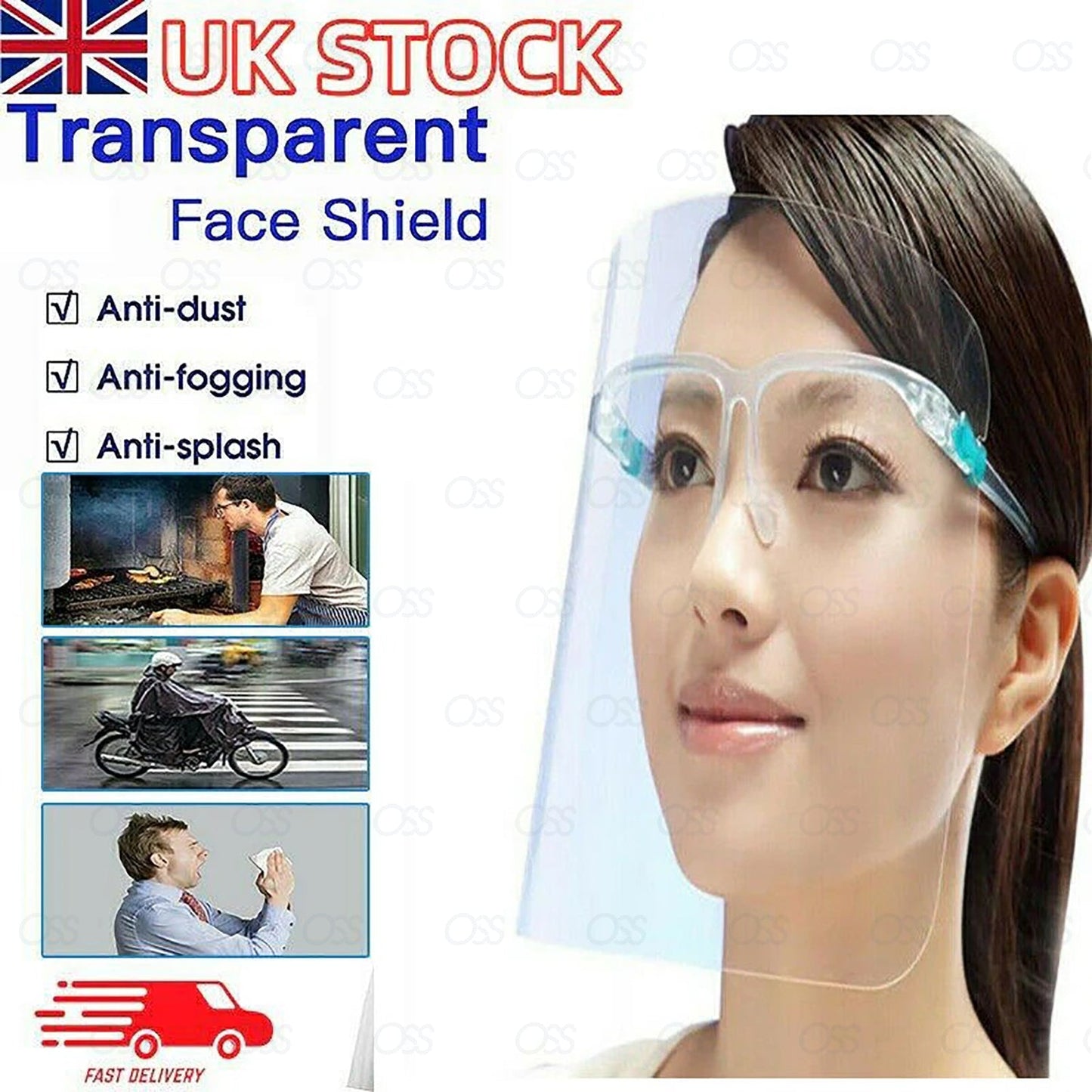 FULL FACE SHIELD  COVERING ANTI-FOG CLEAR GLASSES SAFETY PROTECTION VISOR GUARD