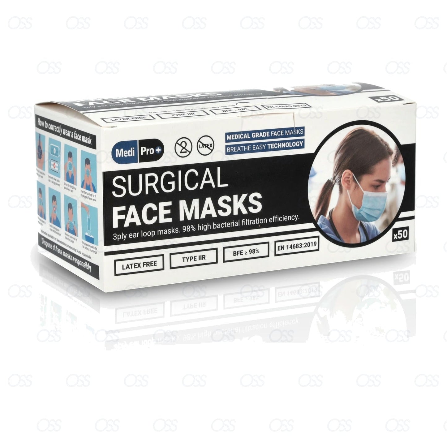 Fluid Resistant Surgical Face Masks - Type IIR Certified- Box of 50