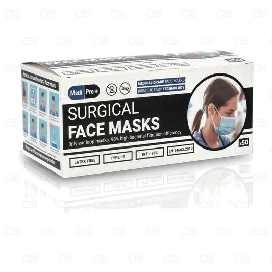 Fluid Resistant Surgical Face Masks - Type IIR Certified- Box of 50
